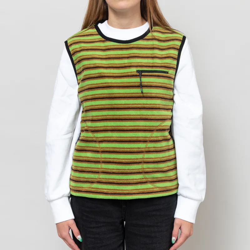 Gramicci Womens Thermal Fleece Pullover Chartreuse Stripe