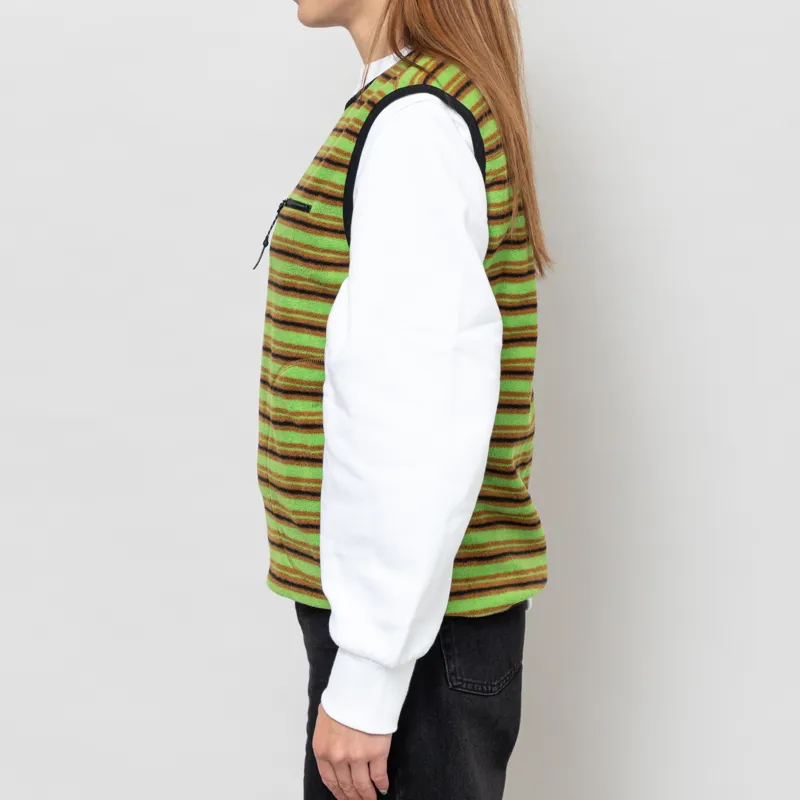 Gramicci Womens Thermal Fleece Pullover Chartreuse Stripe-2