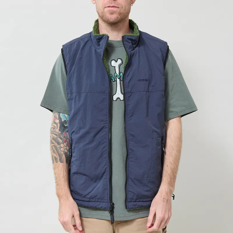 Gramicci Reversible Sherpa Vest Olive Navy-1