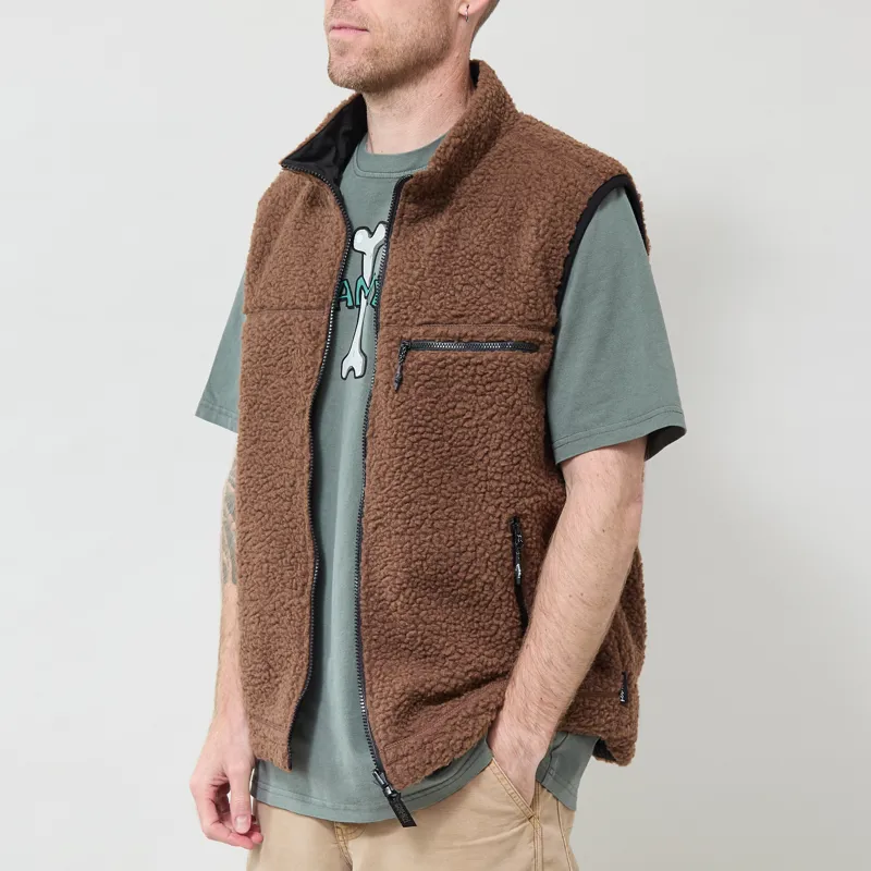 Gramicci Reversible Sherpa Vest Dark Brown Black-2