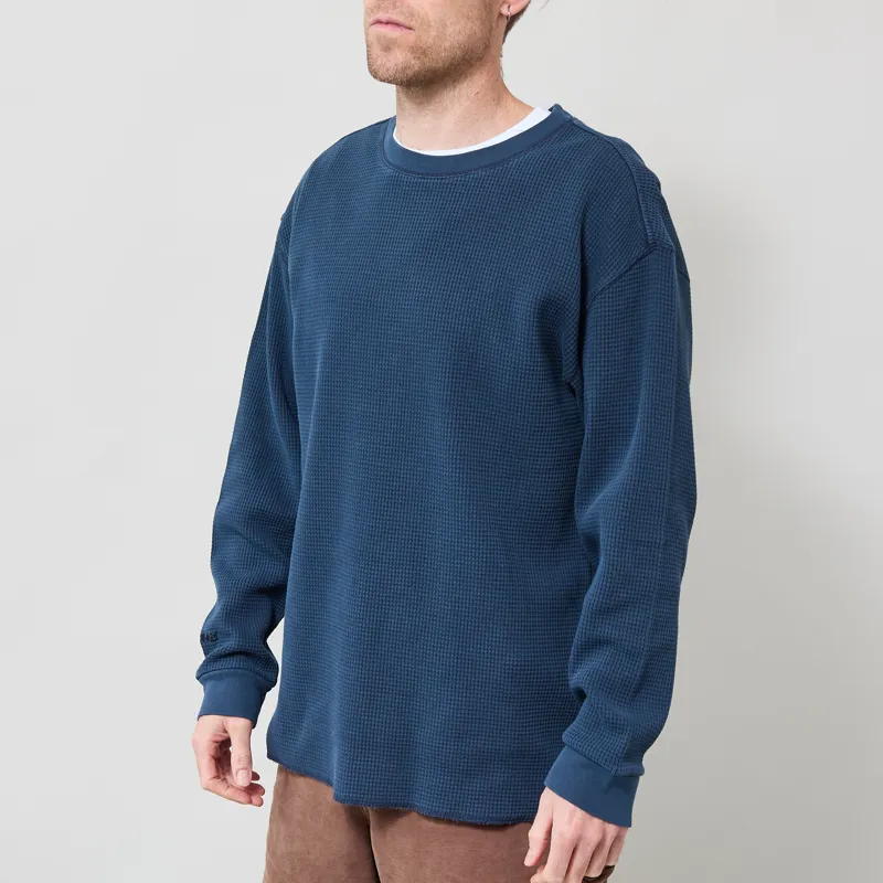 Gramicci Waffle Crew Pullover Dark Navy Pigment-1