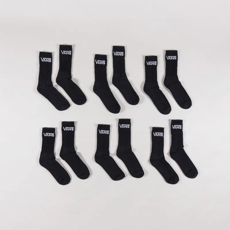 Vans Classic Crew Socks 6 Pairs Black