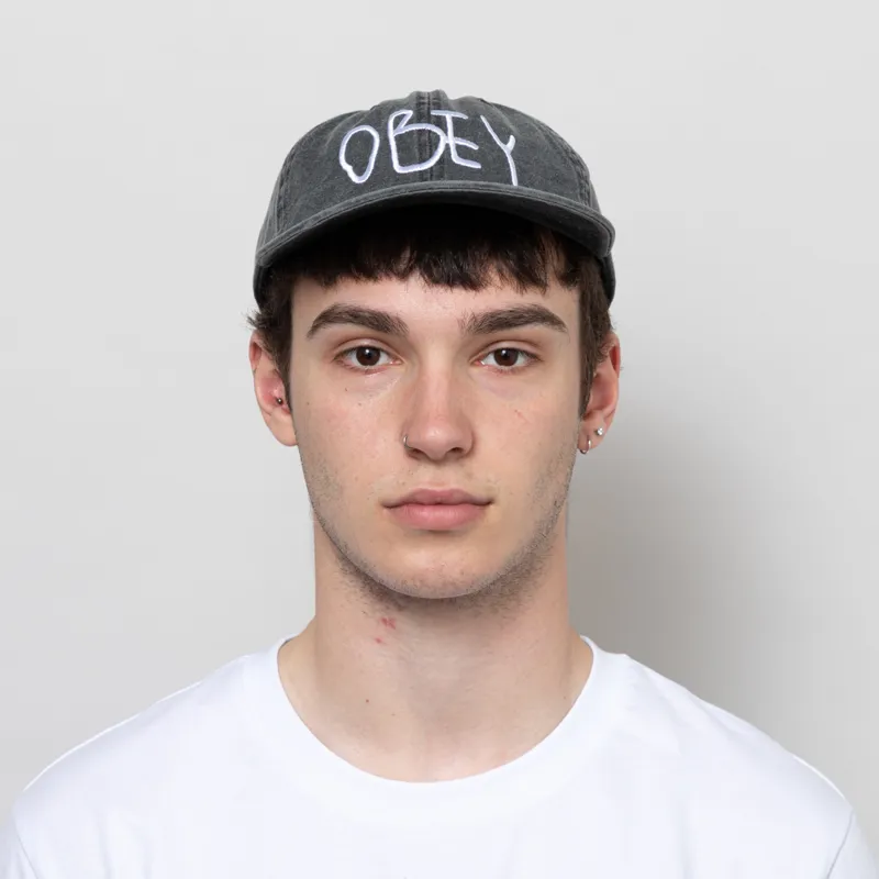 Obey Jot Six Panel Velcro Back Cap Pigment Black-1
