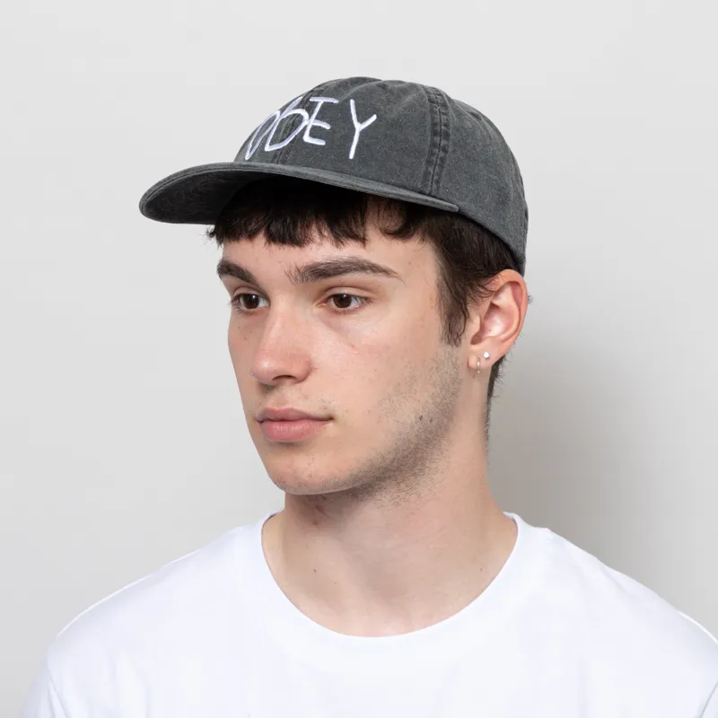 Obey Jot Six Panel Velcro Back Cap Pigment Black