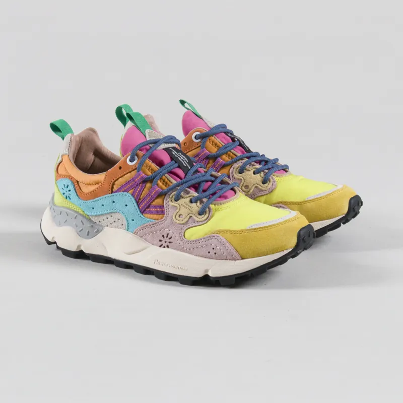 Flower Mountain Womens Yamano 3 Shoes Yellow Light Lime Pink Suede Nylon