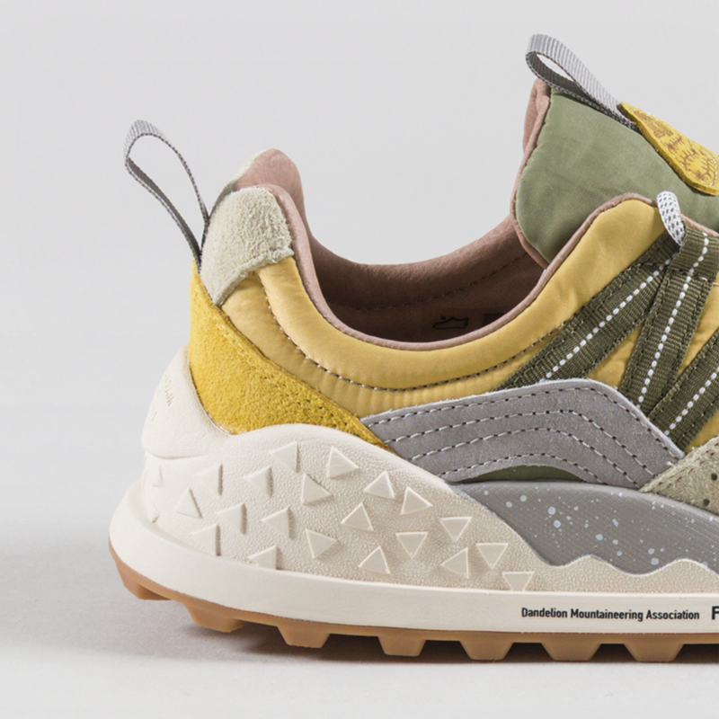 Flower Mountain Washi Shoes Taupe White Yellow Suede Nylon-4