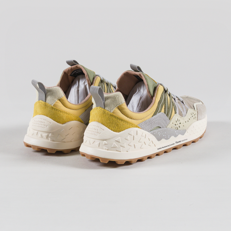 Flower Mountain Washi Shoes Taupe White Yellow Suede Nylon-1