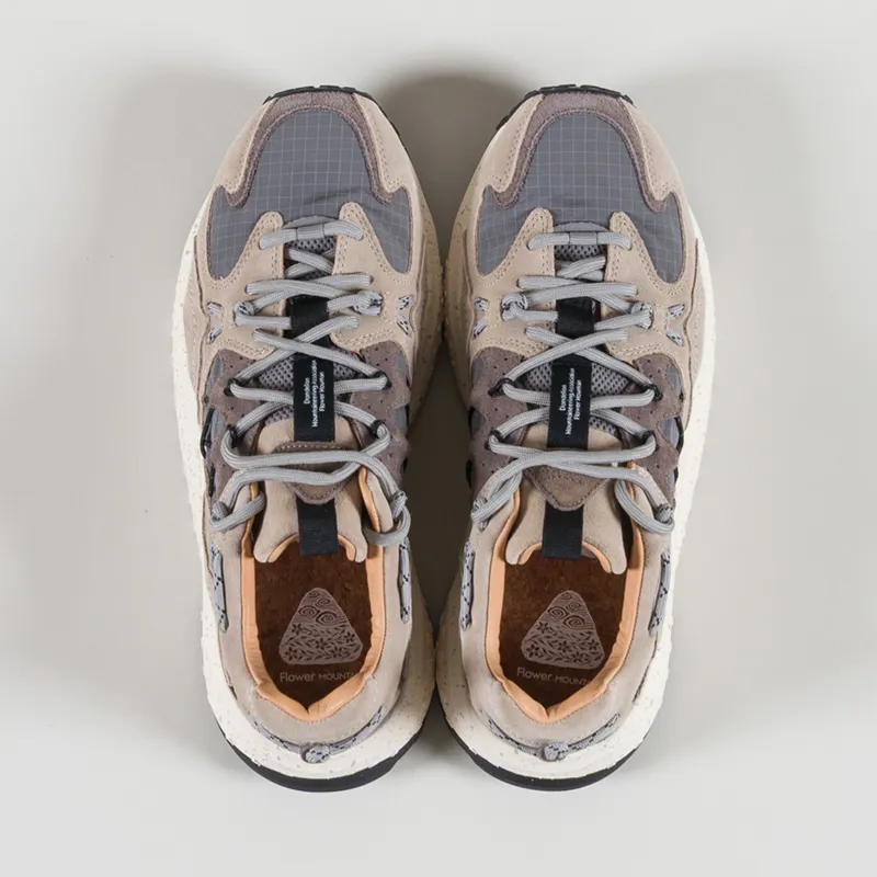 Flower Mountain Yamabushi Shoes Beige Grey Cow Suede-6