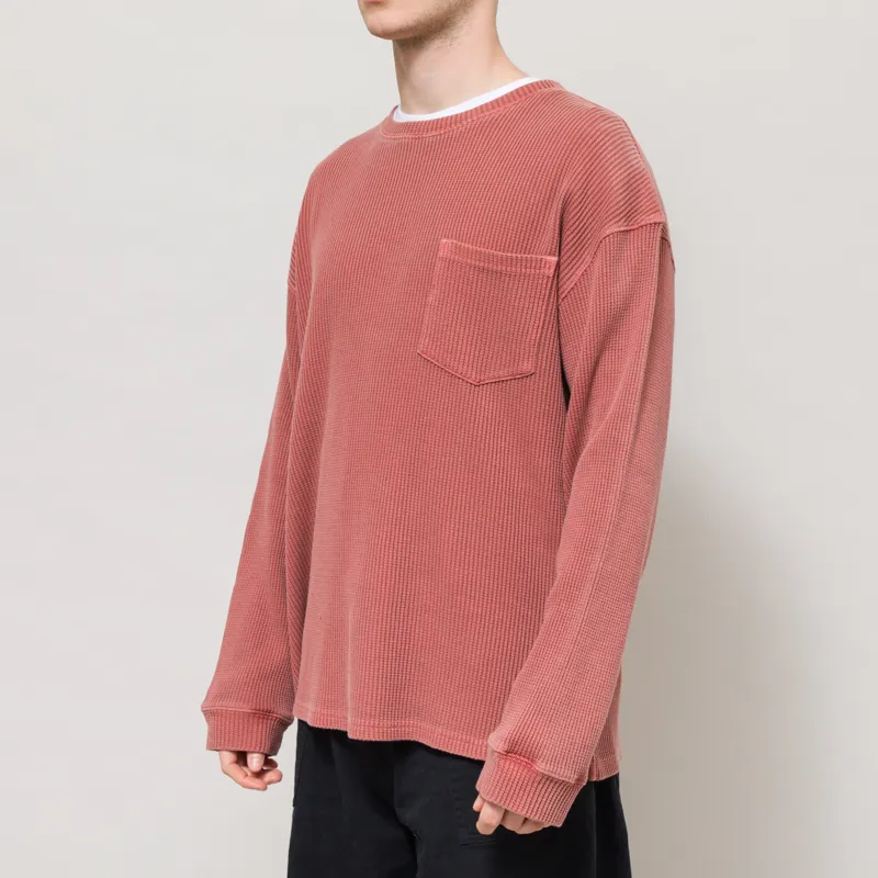 Frizmworks Pigment Dyeing Waffle Long Sleeve T Shirt Pink-1