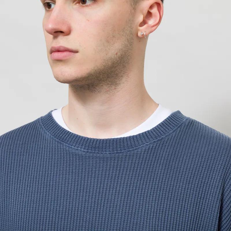 Frizmworks Pigment Dyeing Waffle Long Sleeve T Shirt Blue-3