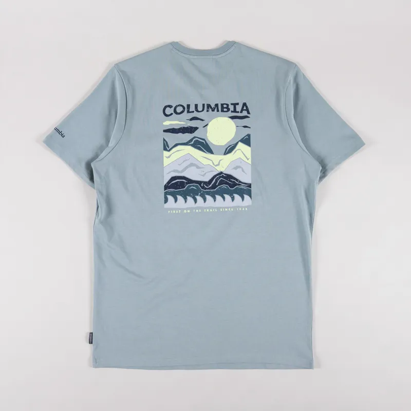 Columbia Explorers Canyon T Shirt Crushed Blue Peaks And Waves