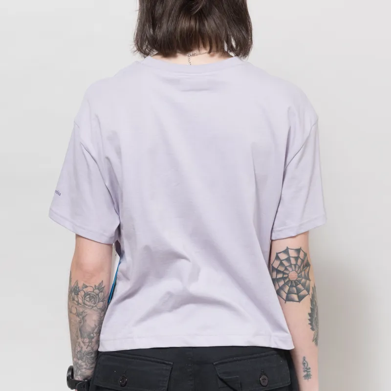 Columbia Womens Rolling Bend Graphic Cropped T Shirt Lavender Pearl Gem Focused-1