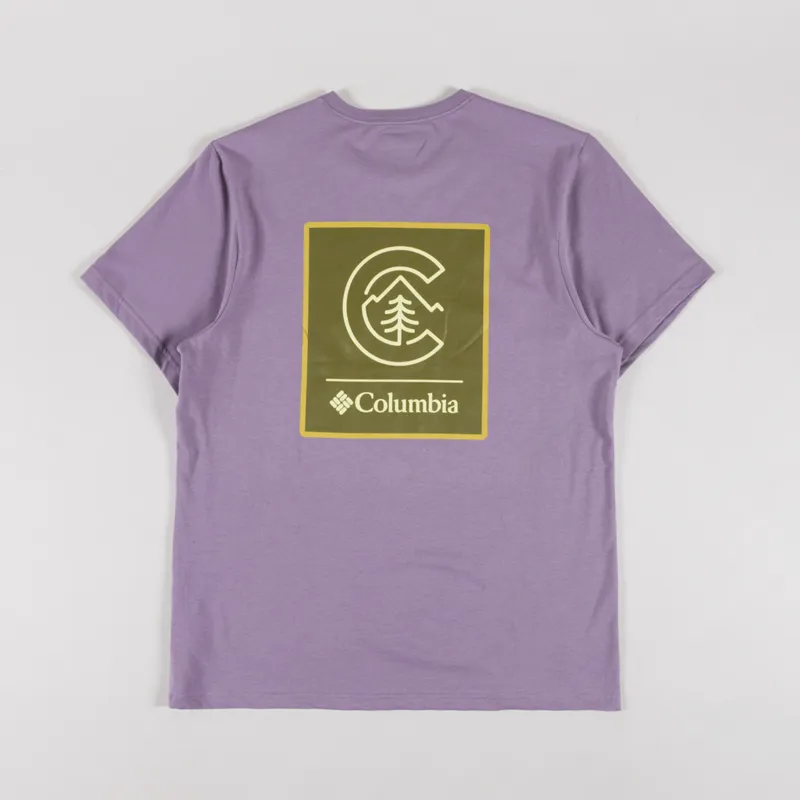 Columbia CSC Logo Organic Cotton T Shirt Shale Purple Linework C Badge