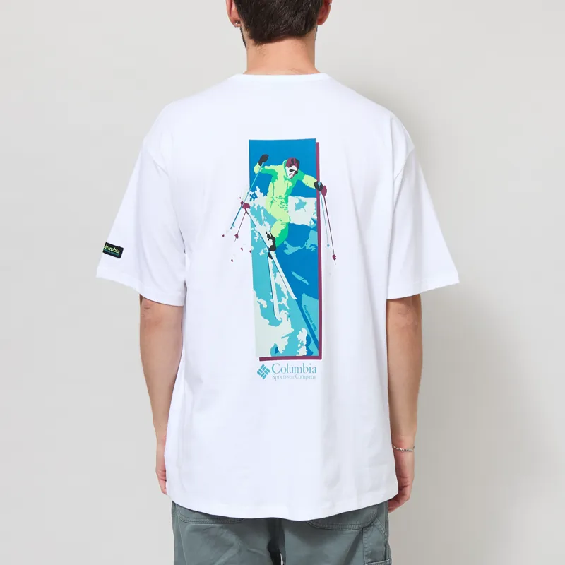Columbia CSC Heavyweight Back Graphic T Shirt White Slick Slope Skier
