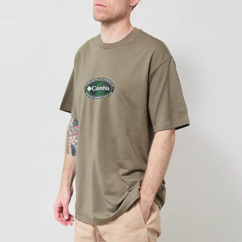 Columbia Heavyweight Graphic T Shirt Stone Green Worldwide-1