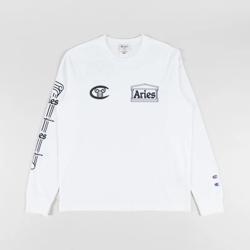 Champion x Aries Stars Long Sleeve T Shirt White