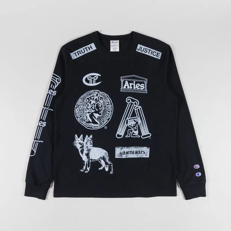 Champion x Aries Sponsor Long Sleeve T Shirt Black