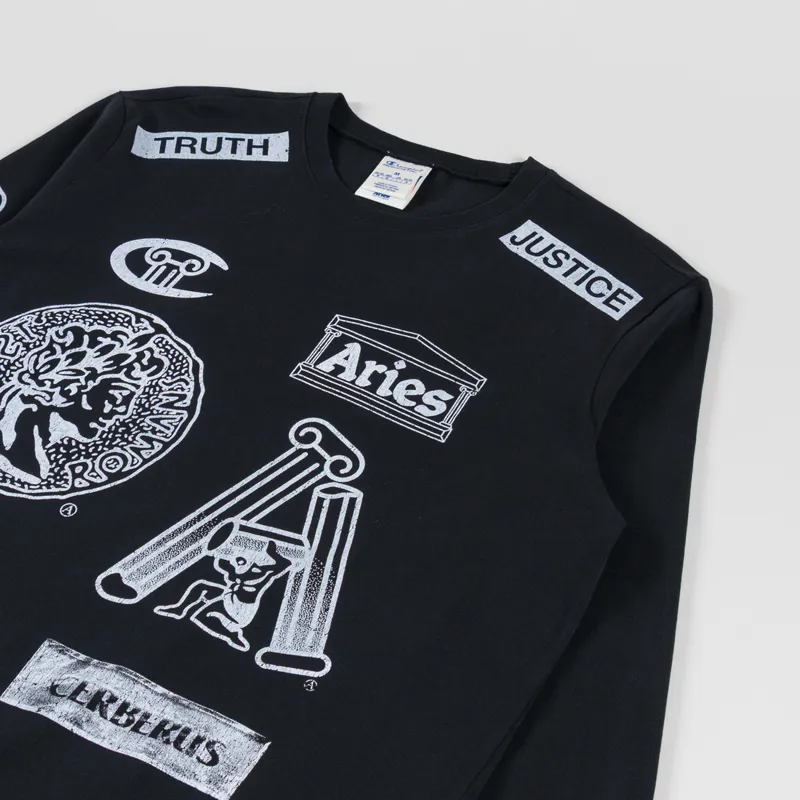 Champion x Aries Sponsor Long Sleeve T Shirt Black-2