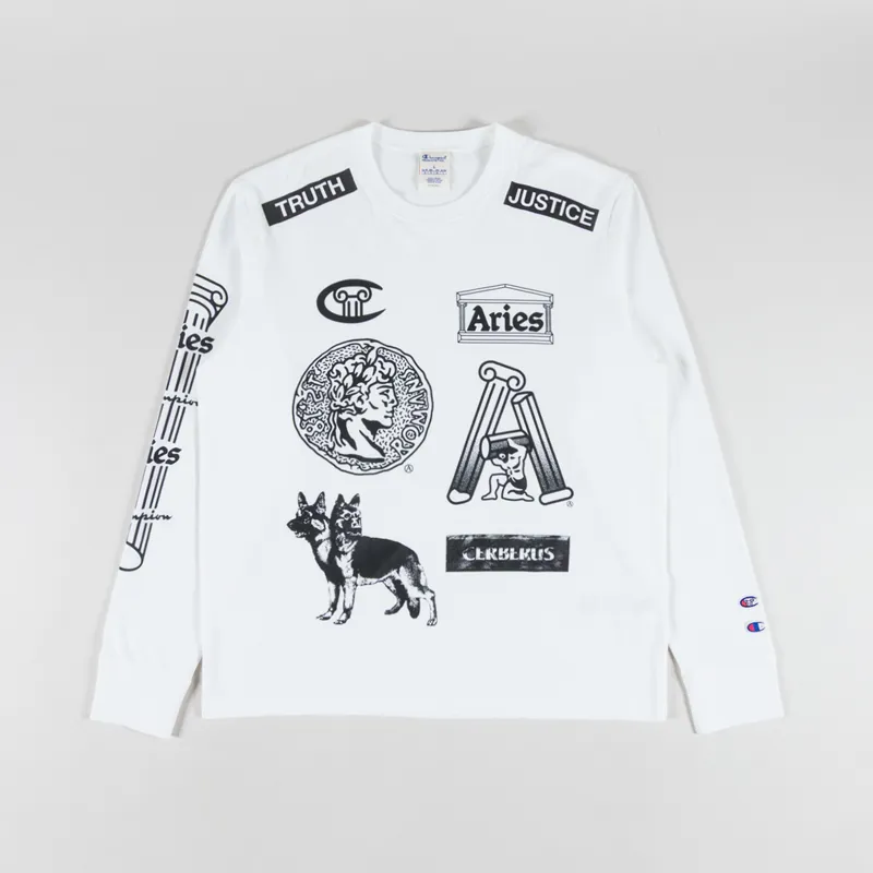 Champion x Aries Sponsor Long Sleeve T Shirt White