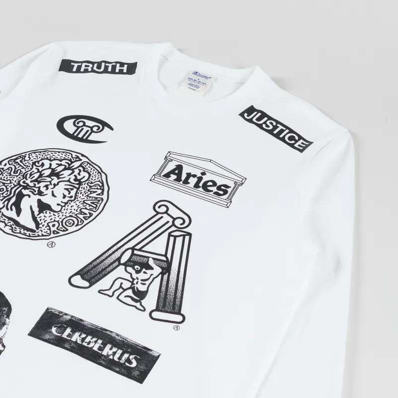 Champion x Aries Sponsor Long Sleeve T Shirt White-2