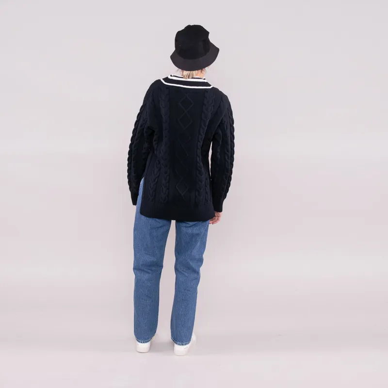 Fred Perry Womens Cable Knit V-Neck Jumper Navy-2