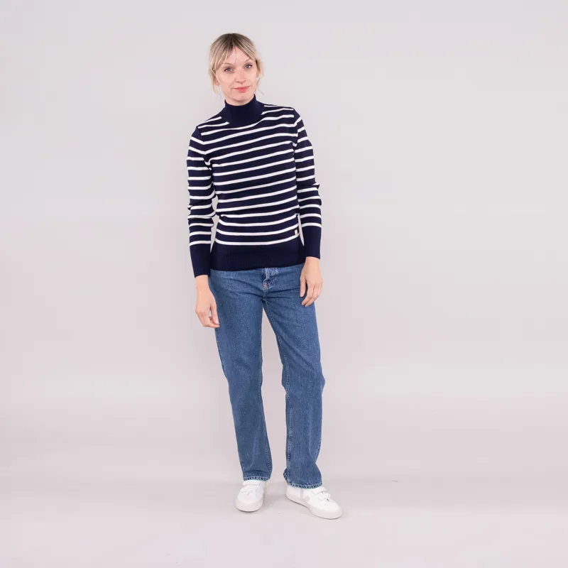 Armor Lux Womens Mock Neck Sweater Dark Blue White-1