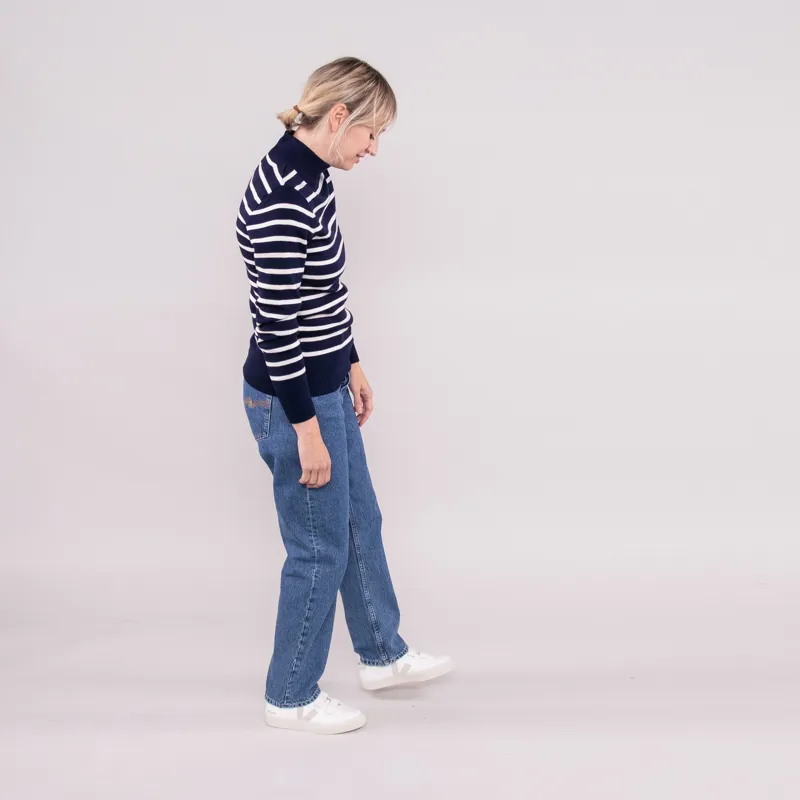 Armor Lux Womens Mock Neck Sweater Dark Blue White-2