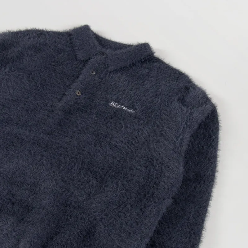 thisisneverthat Script Shaggy Knit Polo Charcoal-2
