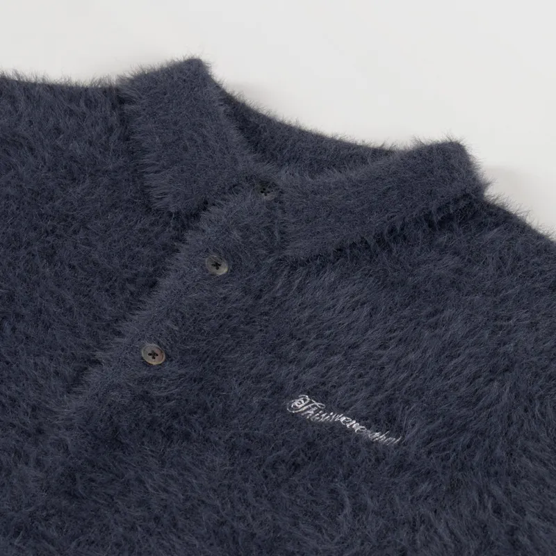 thisisneverthat Script Shaggy Knit Polo Charcoal-4