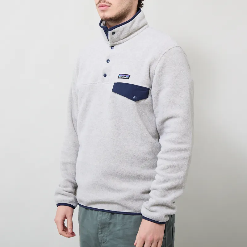 Patagonia Lightweight Synchilla Snap-T Fleece Pullover Oatmeal Heather New Navy-1