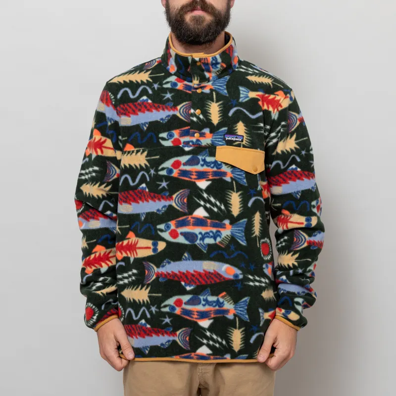 Patagonia Lightweight Synchilla Snap-T Fleece Pullover Salmon Energy Old Growth Green