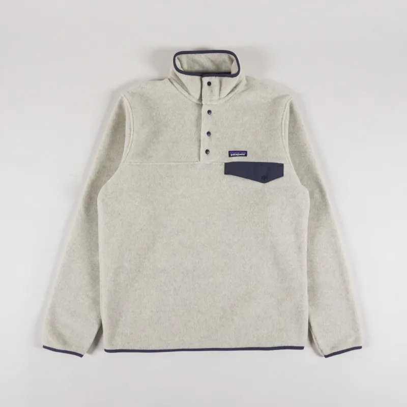 Patagonia Lightweight Synchilla Snap-T Fleece Pullover Oatmeal Heather Smolder Blue