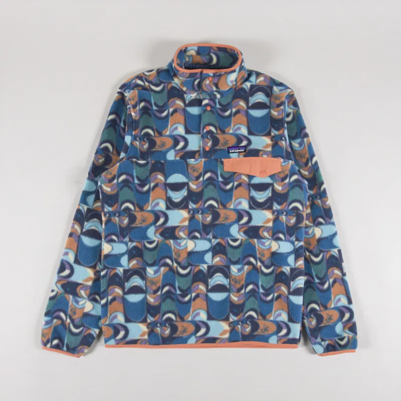 Patagonia Lightweight Synchilla Snap-T Fleece Pullover Swallowtail Geo Still Blue