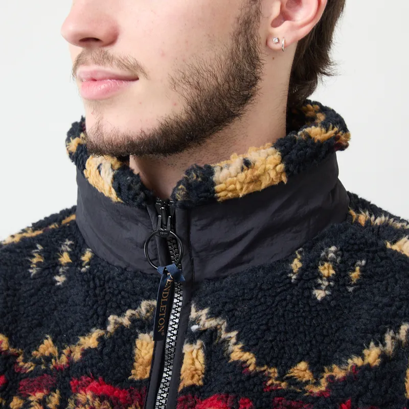 Pendleton Jacquard Sherpa Fleece Four Corners Black-3