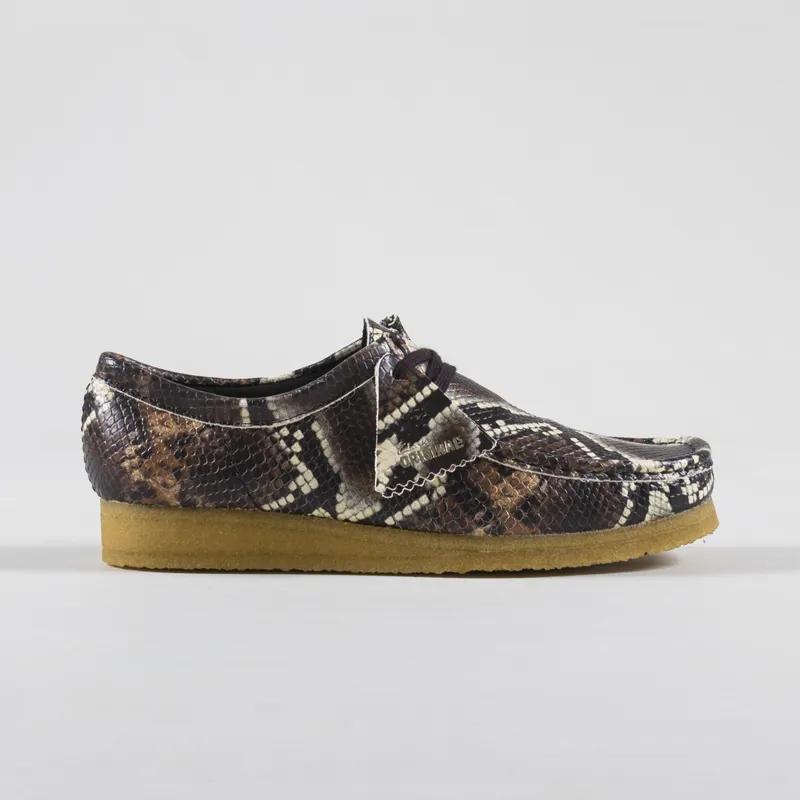 Clarks Originals Wallabee Shoes Brown Snake Print-2