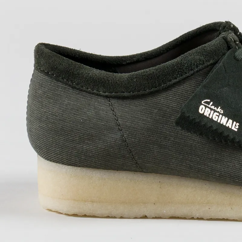 Clarks Originals Wallabee Shoes Forest Green Canvas-4