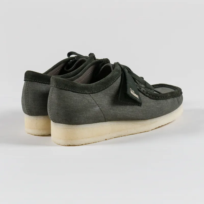 Clarks Originals Wallabee Shoes Forest Green Canvas-1