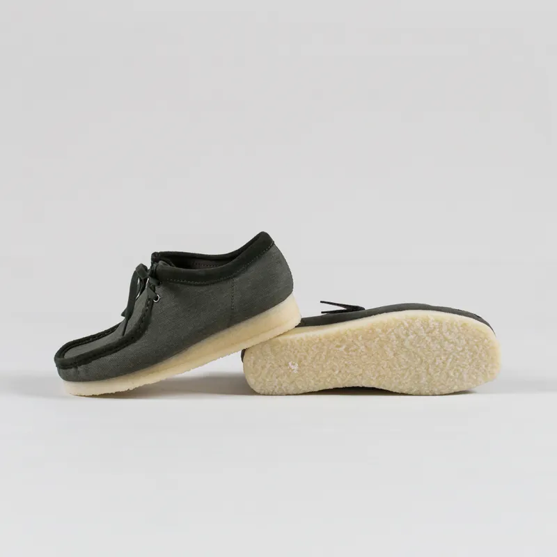 Clarks Originals Wallabee Shoes Forest Green Canvas-3