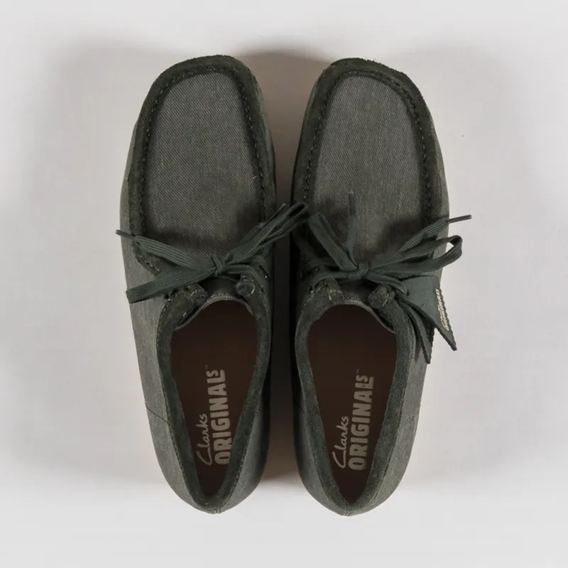 Clarks Originals Wallabee Shoes Forest Green Canvas-6