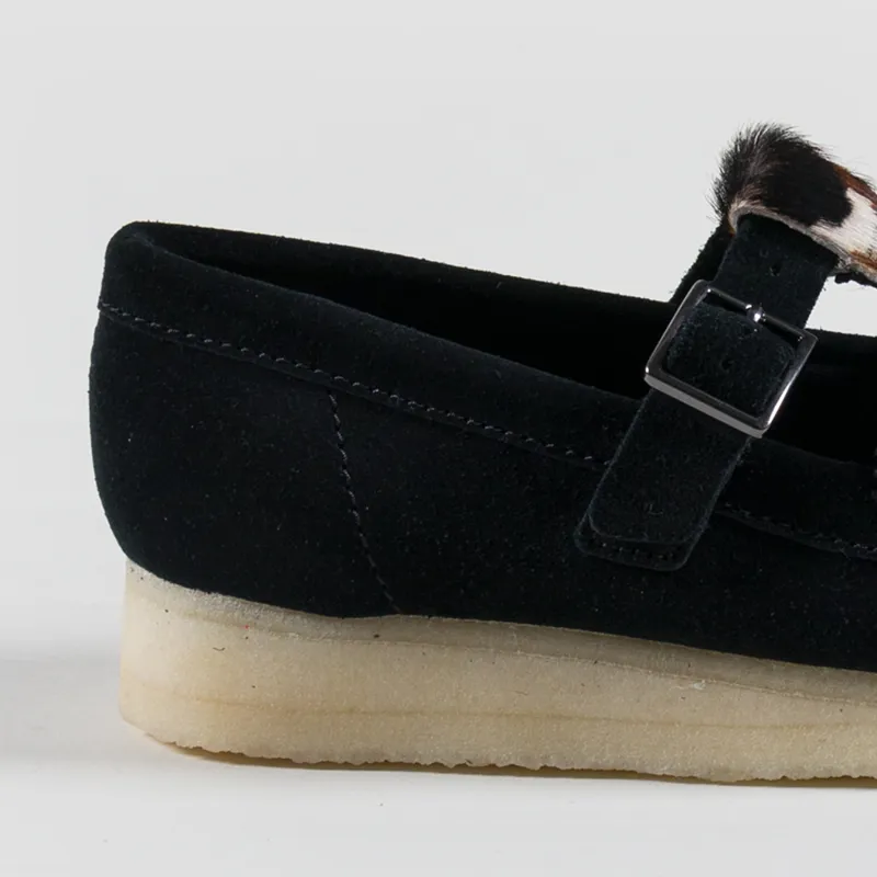 Clarks Originals Womens Wallabee T Bar Shoes Black Interest Suede-4