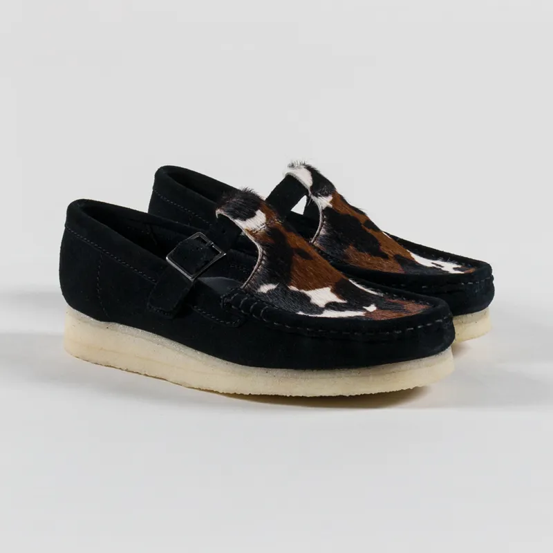 Clarks Originals Womens Wallabee T Bar Shoes Black Interest Suede