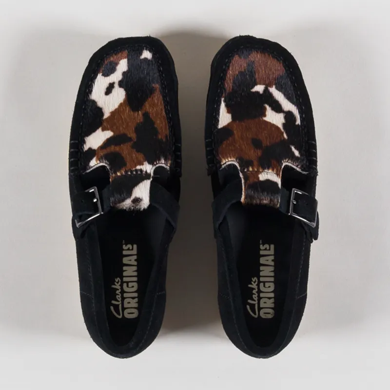 Clarks Originals Womens Wallabee T Bar Shoes Black Interest Suede-6