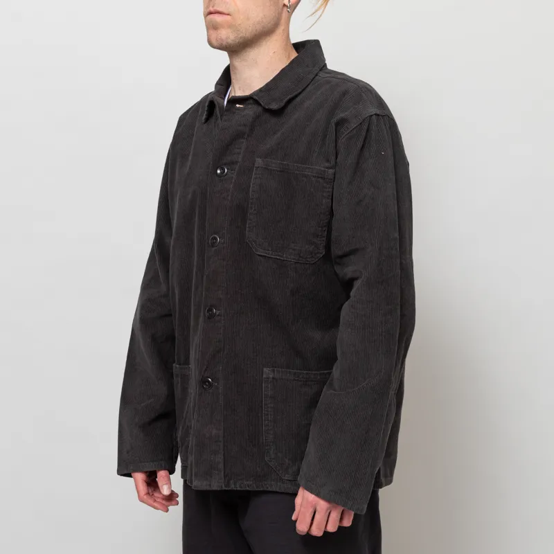 Uskees 3001 Corduroy Buttoned Overshirt Charcoal-1