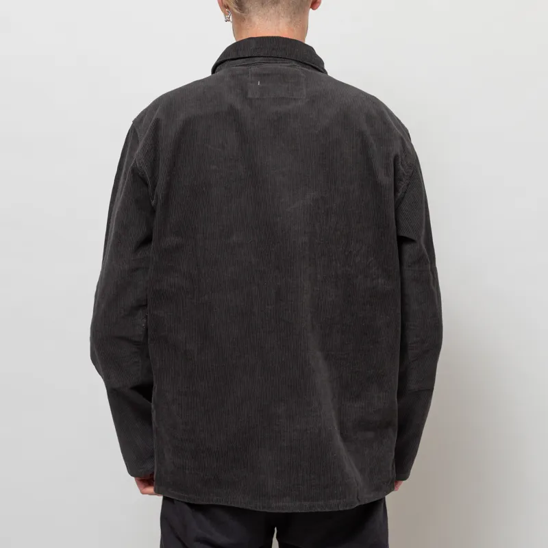 Uskees 3001 Corduroy Buttoned Overshirt Charcoal-3