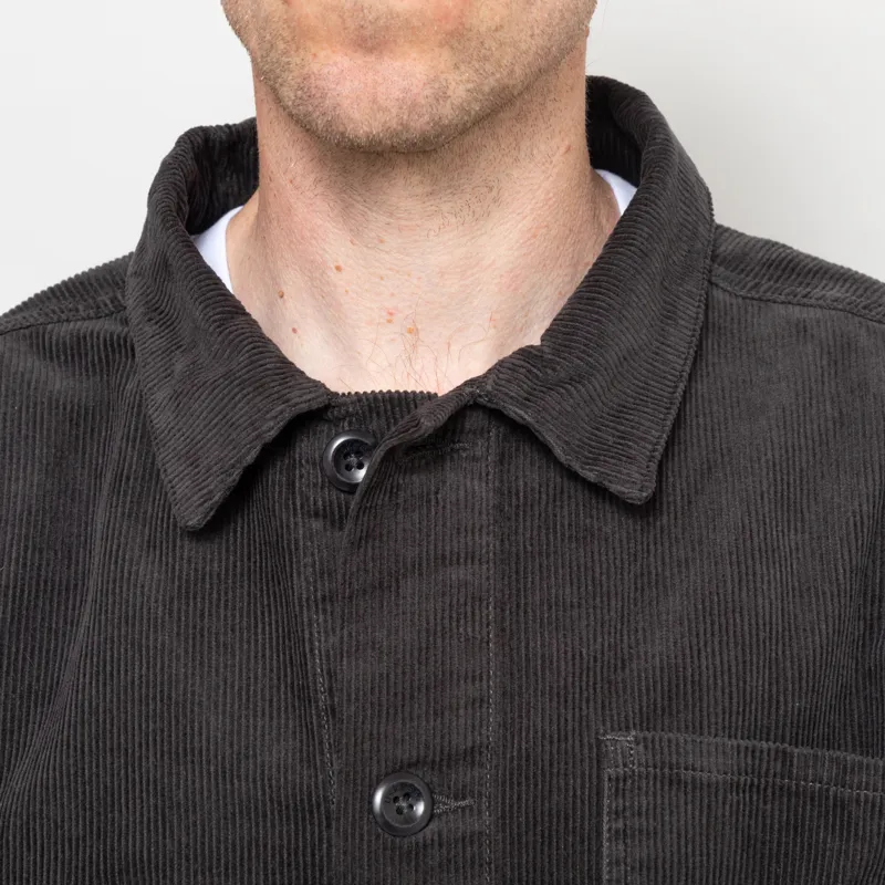 Uskees 3001 Corduroy Buttoned Overshirt Charcoal-5