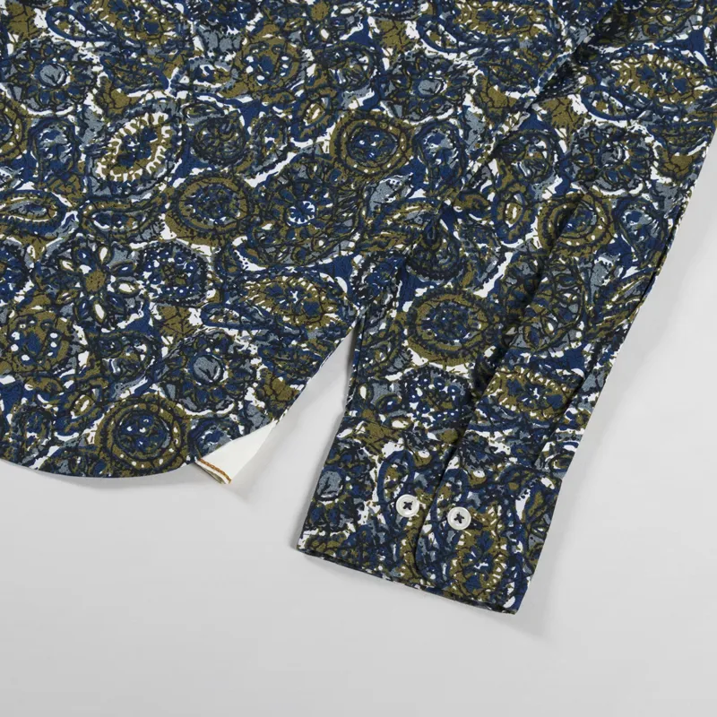 Universal Works Lazy Day Shirt Navy Artist Print Cotton-6