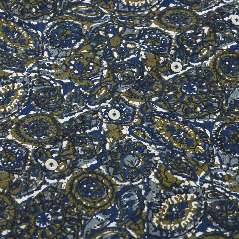 Universal Works Lazy Day Shirt Navy Artist Print Cotton-5