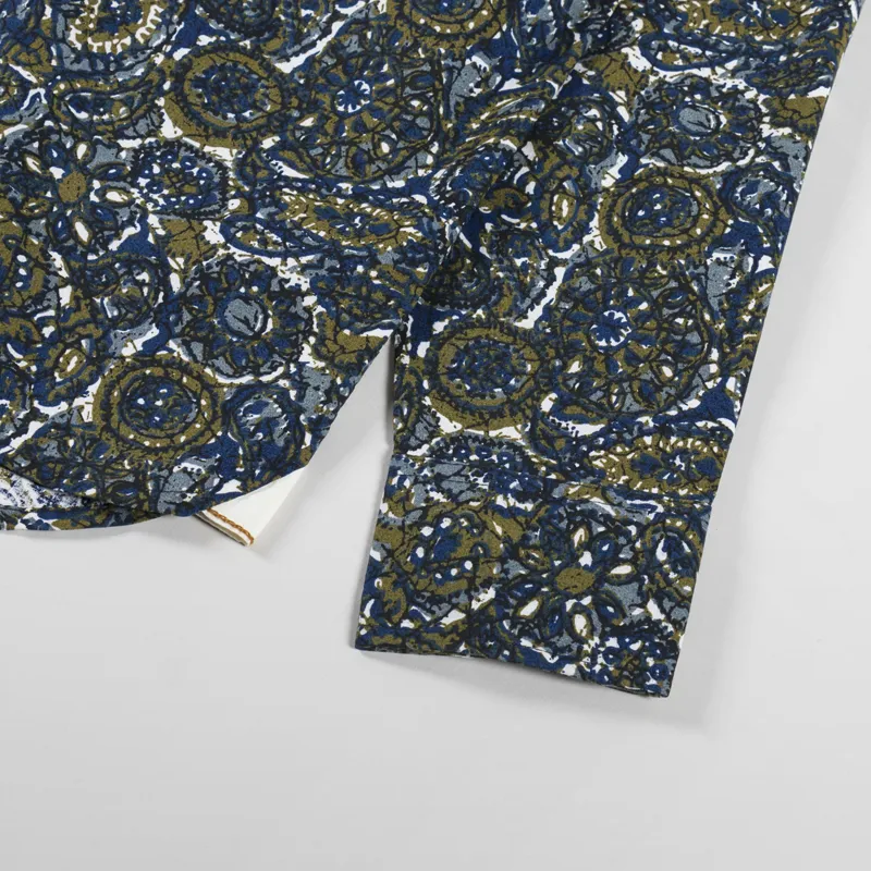 Universal Works Lazy Day Shirt Navy Artist Print Cotton-7