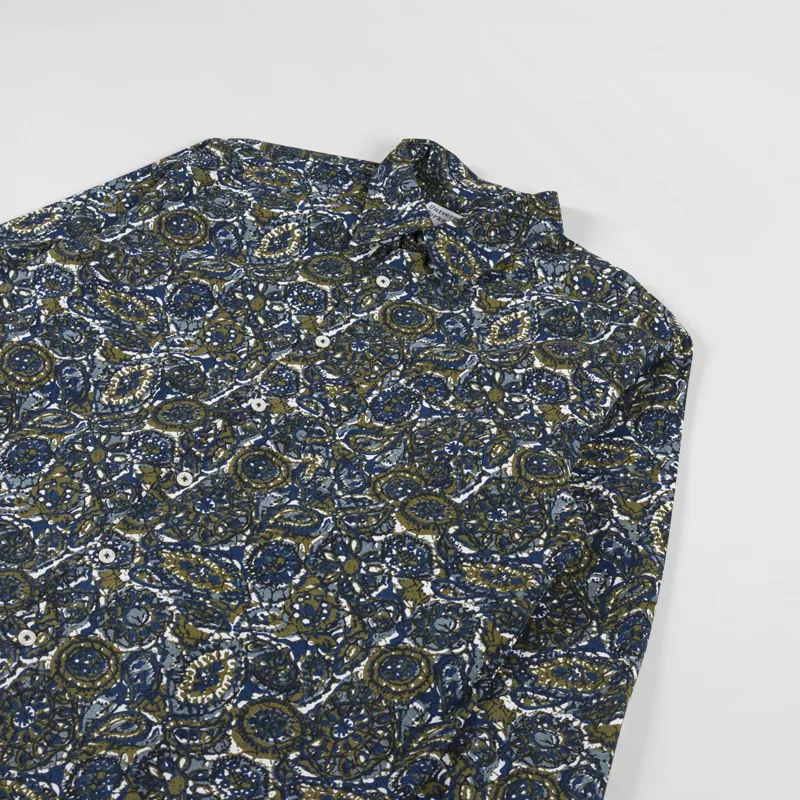 Universal Works Lazy Day Shirt Navy Artist Print Cotton-2