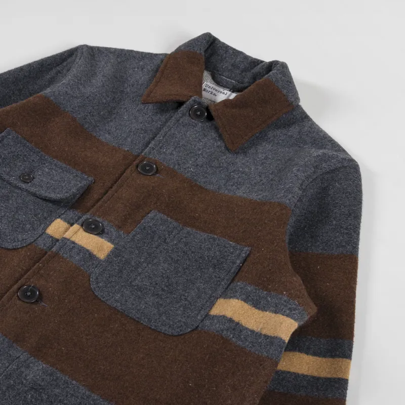 Universal Works Merchant Jacket Charcoal Stripe Blanket Wool Mix-2